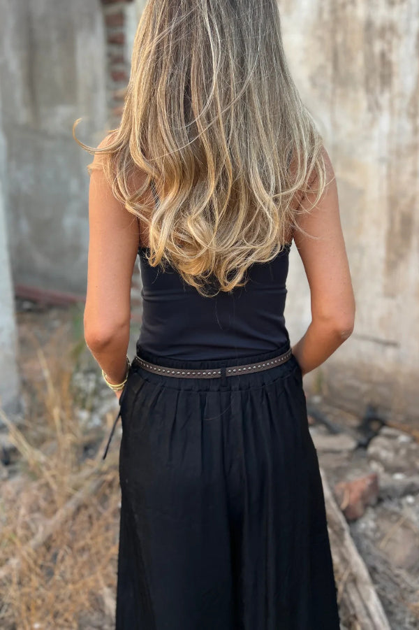 Solid Color Elastic Waist Casual Pocket Loose Wide-leg Pants