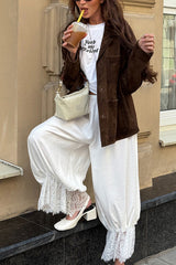 Solid Color Lace Splicing Casual Elastic Waist Loose Pants