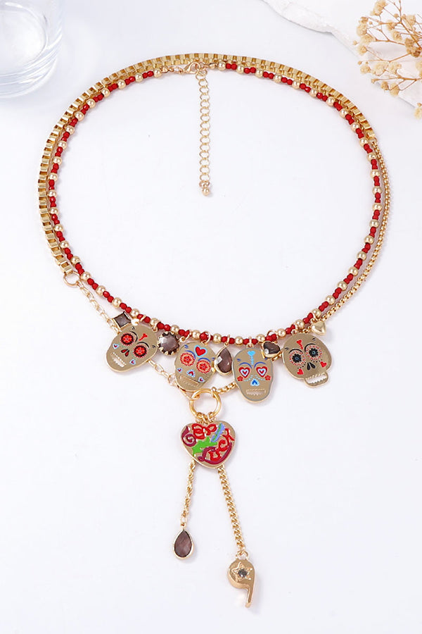 Fashionable Colorful Metal Skull Pendant Necklace