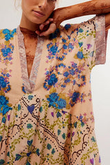 Bohemian Printed Casual Short Sleeve Ruffled Mini Dress