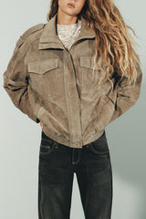 Fashionable Suede Loose Pocket Leather Jacket