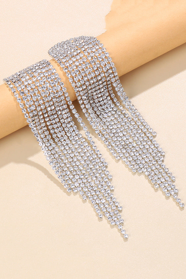 Fashionable Super Shiny Rhinestone Long Tassel Earrings