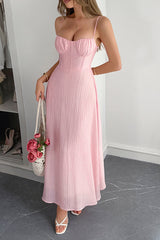 Solid Color Halter Backless Lace-up Holiday Slim Maxi Dress