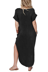 Independence Day Printed Casual Short Sleeve Pocket Loose Midi Dress