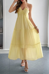 Solid Color Halterneck Tie Casual Holiday Style Maxi Dress