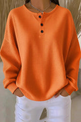 Fashionable Waffle Round Neck Long Sleeve Loose Top