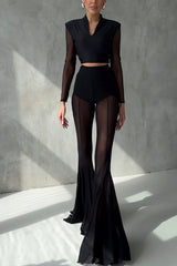 Deep Chic Mesh High Rise Elastic Waist Fishtail Stretch Pants