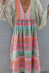 Whisked Away Geometric Color Block Printed A-line Midi Dress