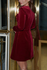 Sweet Expectations Velvet Bow Detail Square Neck Long Sleeve Mini Dress
