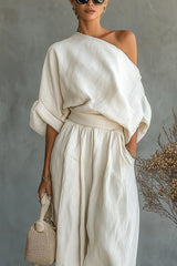 Cressa Linen Blend Off Shoulder Loose Top and High Rise Pocket Tapered Pants