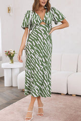 Sweetest Hello Printed Balloon Sleeves Twist Midi Dress