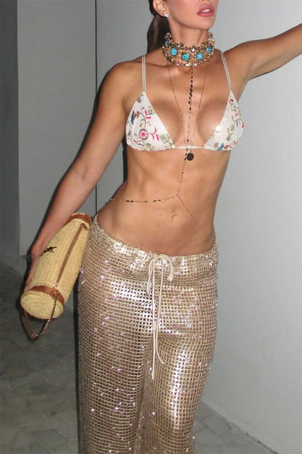 Rileigh Metallic Cutout Knit Mid Rise Elastic Waist Wide Leg Pants Set