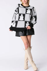 Halloween Plaid Ghost Loose Long Sleeve Knitted Sweater