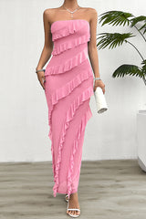 Solid Color Sexy Off-shoulder Slim Back Slit Maxi Dress