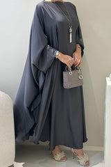 Solid Satin Batwing Sleeve Loose Maxi Dress