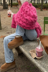 Solid Color Loose Round Neck Long Sleeve Casual Knitted Sweater