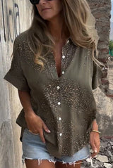 Unique Print Lapel Short Sleeve Casual Loose Shirt
