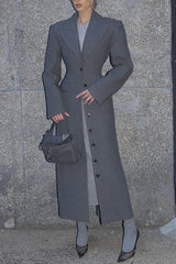 Elegant Lapel Long Sleeve Button High Waist Long Coat