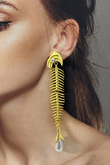 Personalized Fishbone Diamond Pearl Pendant Earrings