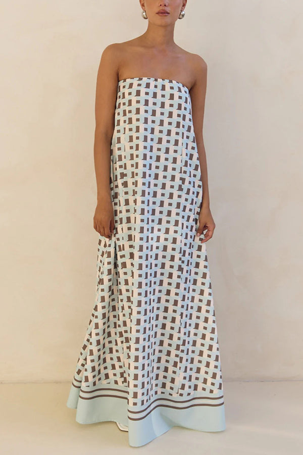 Unique Print Sexy Tube Top Back Zipper Loose Maxi Dress