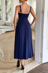 Resort Style Halter Backless Casual Midi Dress