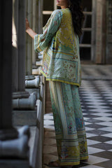 Elonie Satin Floral Print V-neck Half Sleeve Top and Elastic Waist Wide Leg Pants Set