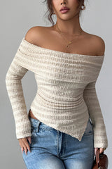 Elegant Off Shoulder Long-sleeved Slim-fit Knit Top