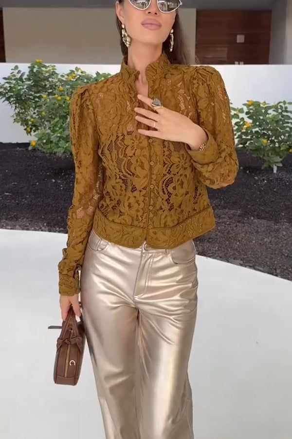 Ceyvan Metallic Fabric High-waist Pocket Straight Leg Stretch Pants