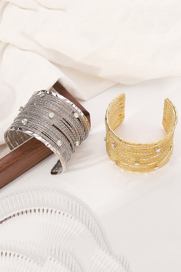 Sweet and Cool Punk Style Wide Metal Brushed Line Open Bracelet