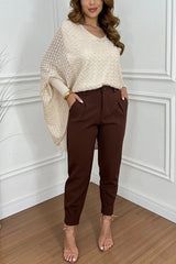 Fashion Hollow Long Sleeve Loose V-neck Knitted Sweater
