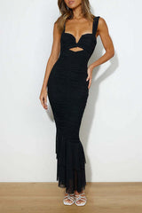 Solid Color High Waist Pleated Mermaid Dress