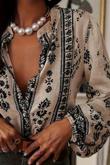 Unique Print Long-Sleeved Button-Up Elegant Shirt