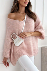 Solid Color Loose V-neck Casual Knitted Sweater