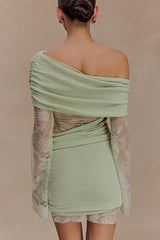 Fashion Lace Panel Long Sleeve Slim Fit Knit Mini Dress