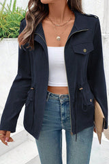 Fashion Long Sleeve Pocket Casual Zipper Jacket