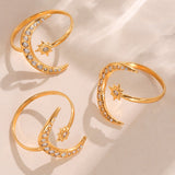 Elegant Super-shiny Zircon Star and Moon Irregular Geometric Ring