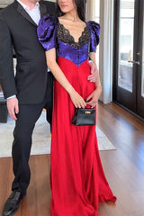 Like Snow White Sequin Lace Puff Sleeve Satin Hem Maxi Dress