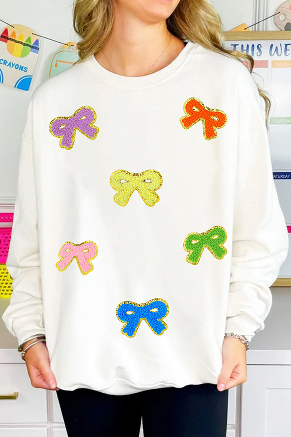 Christmas Sequined Multi-colored Bow Crew Neck Long-sleeved Loose Sweatshirt