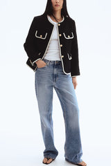 Fashionable Contrast Color Long Sleeve Button-decorated Casual Jacket