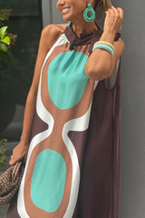Unique Print Sleeveless Halter Neck Loose Holiday Maxi Dress