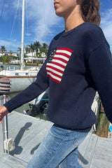 Flag Pattern Knitted Casual Crewneck Long Sleeve Sweater