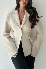 Solid Color Lapel Long Sleeve Fitted Waist Elegant Blazer