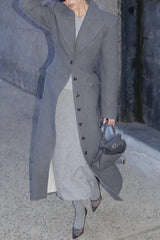 Elegant Lapel Long Sleeve Button High Waist Long Coat