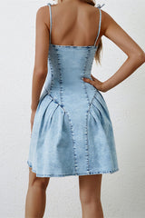 Fashionable Patchwork Suspender Zipper Slim Denim Mini Dress
