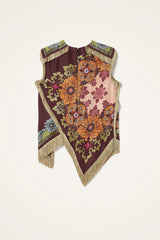 Stunning Floral Print Asymmetric Tassel Trim Scarf Top