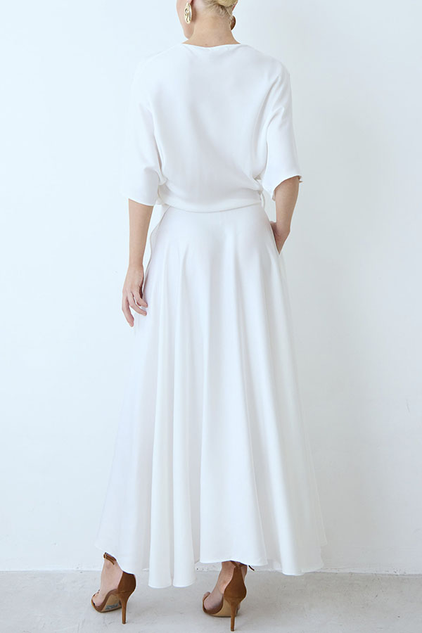 Modern and Elegant Satin Half Wide Sleeve Wrap Style Pocket Slit Loose Maxi Dress