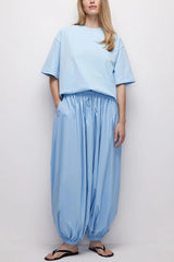 Solid Color Casual Pocket Elastic Waist Lantern Wide Leg Pants