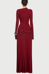 Stylish Long-sleeved Slim-fit Pleated Elegant Maxi Dress