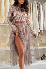 Holiday Party Tulle High Rise Elastic Waistband A-line Midi Skirt