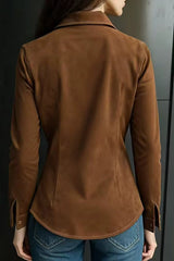 Stylish Suede Long-sleeved Button-down Casual Shirt